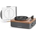 1 by ONE All-in-One Vinyl Record Player, HiFi Turntable Built-in Speakers, Phono Preamp, Magnetic Cartridge AT-3600L, Belt Drive 2 Speeds, Vintage Wood Design