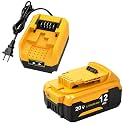 1-Pack 12Ah Battery Replacement for Dewalt 20v Battery with DCB112 Battery Charger Station(Yellow)