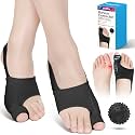 1 Pair Bunion Corrector for Women & Men, Big Toe Straightener for Hallux Valgus Pain Relief & Toe Alignment, Soft and Breathable for Day/Night, Wide Non-slip Strap, Include a Massage Ball (Black)