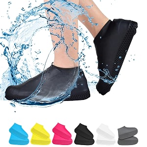 1 pairs reusable shoe covers anti-slip water resistant overshoes silicone rubber shoe cover protectors for kids men women - us size 4-10 large black