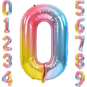 1 pc big size number 0 foil balloon 32 inch large rainbow number foil balloon gradient 0 to 9 number balloons for decoration 10th birthday anniversary decoration items pack of 1 rainbow