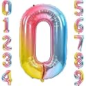 1 Pc Big Size Number 0 Foil Balloon 32 Inch Large Rainbow Number Foil Balloon Gradient 0 to 9 Number Balloons for Decoration 10th Birthday Anniversary Decoration Items (Pack of 1, Rainbow)