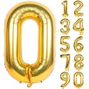 1 Pc Big Size Number 0 Foil Balloon 32 Inch Large Gold Number Foil Balloon 0 to 9 Number Balloons for Decoration 10th Birthday Anniversary Decoration Items (Pack of 1, Gold)