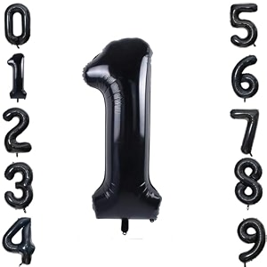 1 pc big size number 1 foil balloon 32 inch large black number foil balloon gradient 0 to 9 number balloons for decoration 1st birthday anniversary decoration items pack of 1 black
