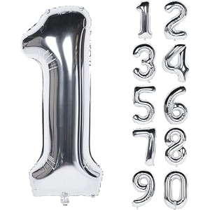 1 pc big size number 1 foil balloon 32 inch large silver number foil balloon 0 to 9 number balloons for decoration 1st birthday anniversary decoration items pack of 1 silver