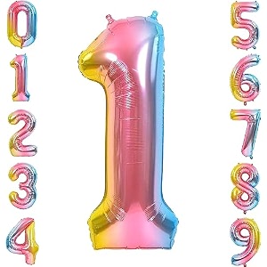 1 pc big size number 1 foil balloon 32 inch large rainbow number foil balloon gradient 0 to 9 number balloons for decoration 1st birthday anniversary decoration itemspack of 1rainbow