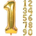 1 Pc Big Size Number 1 Foil Balloon 32 Inch Large Gold Number Foil Balloon 0 to 9 Number Balloons for Decoration 1st Birthday Anniversary Decoration Items (Pack of 1, Gold)