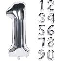 1 Pc Big Size Number 1 Foil Balloon 32 Inch Large Silver Number Foil Balloon 0 to 9 Number Balloons for Decoration 1st Birthday Anniversary Decoration Items (Pack of 1, Silver)