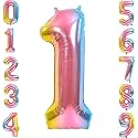 1 Pc Big Size Number 1 Foil Balloon 32 Inch Large Rainbow Number Foil Balloon Gradient 0 to 9 Number Balloons for Decoration 1st Birthday Anniversary Decoration Items(Pack of 1,Rainbow)