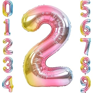 1 pc big size number 2 foil balloon 32 inch large rainbow number foil balloon gradient 0 to 9 number balloons for decoration 2nd birthday anniversary decoration itemspack of 1rainbow