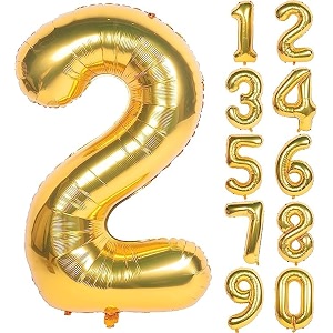 1 pc big size number 2 foil balloon 32 inch large gold number foil balloon 0 to 9 number balloons for decoration 2nd birthday anniversary decoration items pack of 1 gold
