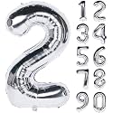 1 Pc Big Size Number 2 Foil Balloon 32 Inch Large Silver Number Foil Balloon 0 to 9 Number Balloons for Decoration 2nd Birthday Anniversary Decoration Items (Pack of 1, Silver)
