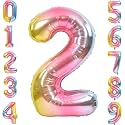 1 Pc Big Size Number 2 Foil Balloon 32 Inch Large Rainbow Number Foil Balloon Gradient 0 to 9 Number Balloons for Decoration 2nd Birthday Anniversary Decoration Items(Pack of 1,Rainbow)