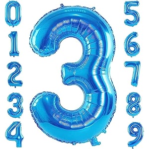 1 pc big size number 3 foil balloon 32 inch large blue number foil balloon 0 to 9 number balloons for decoration 3rd birthday anniversary decoration items pack of 1 blue