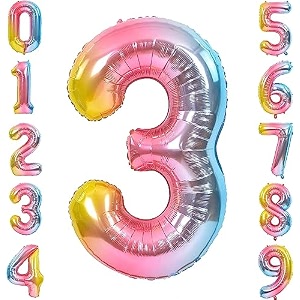 1 pc big size number 3 foil balloon 32 inch large rainbow number foil balloon gradient 0 to 9 number balloons for decoration 3rd birthday anniversary decoration itemspack of 1rainbow