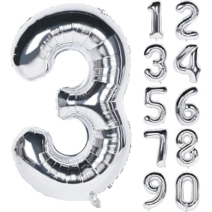 1 pc big size number 3 foil balloon 32 inch large silver number foil balloon 0 to 9 number balloons for decoration 3rd birthday anniversary decoration items pack of 1 silver