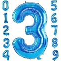 1 Pc Big Size Number 3 Foil Balloon 32 Inch Large Blue Number Foil Balloon 0 to 9 Number Balloons for Decoration 3rd Birthday Anniversary Decoration Items (Pack of 1, Blue)