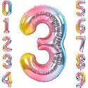 1 Pc Big Size Number 3 Foil Balloon 32 Inch Large Rainbow Number Foil Balloon Gradient 0 to 9 Number Balloons for Decoration 3rd Birthday Anniversary Decoration Items(Pack of 1,Rainbow)