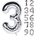 1 Pc Big Size Number 3 Foil Balloon 32 Inch Large Silver Number Foil Balloon 0 to 9 Number Balloons for Decoration 3rd Birthday Anniversary Decoration Items (Pack of 1, Silver)
