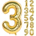 1 Pc Big Size Number 3 Foil Balloon 32 Inch Large Gold Number Foil Balloon 0 to 9 Number Balloons for Decoration 3rd Birthday Anniversary Decoration Items (Pack of 1, Gold)