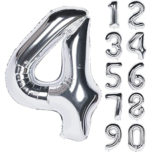 1 pc big size number 4 foil balloon 32 inch large silver number foil balloon 0 to 9 number balloons for decoration 4th birthday anniversary decoration items pack of 1 silver