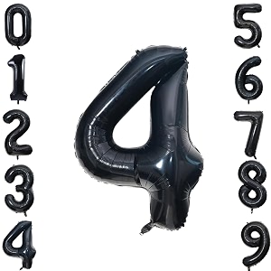 1 pc big size number 4 foil balloon 32 inch large black number foil balloon gradient 0 to 9 number balloons for decoration 4th birthday anniversary decoration items pack of 1 black