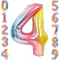 1 Pc Big Size Number 4 Foil Balloon 32 Inch Large Rainbow Number Foil Balloon Gradient 0 to 9 Number Balloons for Decoration 4th Birthday Anniversary Decoration Items(Pack of 1,Rainbow)