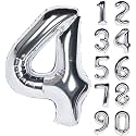 1 Pc Big Size Number 4 Foil Balloon 32 Inch Large Silver Number Foil Balloon 0 to 9 Number Balloons for Decoration 4th Birthday Anniversary Decoration Items (Pack of 1, Silver)