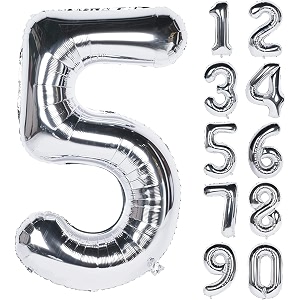 1 pc big size number 5 foil balloon 32 inch large silver number foil balloon 0 to 9 number balloons for decoration 5th birthday anniversary decoration items pack of 1 silver
