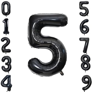1 pc big size number 5 foil balloon 32 inch large black number foil balloon gradient 0 to 9 number balloons for decoration 5th birthday anniversary decoration items pack of 1 black