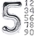 1 Pc Big Size Number 5 Foil Balloon 32 Inch Large Silver Number Foil Balloon 0 to 9 Number Balloons for Decoration 5th Birthday Anniversary Decoration Items (Pack of 1, Silver)