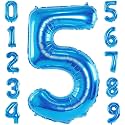 1 Pc Big Size Number 5 Foil Balloon 32 Inch Large Blue Number Foil Balloon 0 to 9 Number Balloons for Decoration 5th Birthday Anniversary Decoration Items (Pack of 1, Blue)