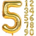 1 Pc Big Size Number 5 Foil Balloon 32 Inch Large Gold Number Foil Balloon 0 to 9 Number Balloons for Decoration 5th Birthday Anniversary Decoration Items (Pack of 1, Gold)