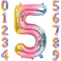 1 Pc Big Size Number 5 Foil Balloon 32 Inch Large Rainbow Number Foil Balloon Gradient 0 to 9 Number Balloons for Decoration 5th Birthday Anniversary Decoration Items(Pack of 1,Rainbow)