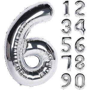 1 pc big size number 6 foil balloon 32 inch large silver number foil balloon 0 to 9 number balloons for decoration 6th birthday anniversary decoration items pack of 1 silver