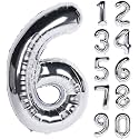 1 Pc Big Size Number 6 Foil Balloon 32 Inch Large Silver Number Foil Balloon 0 to 9 Number Balloons for Decoration 6th Birthday Anniversary Decoration Items (Pack of 1, Silver)