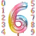 1 Pc Big Size Number 6 Foil Balloon 32 Inch Large Rainbow Foil Balloon Gradient 0 to 9 Number for Decoration 6th Birthday Anniversary Items (Pack of 1, Rainbow)