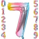 1 Pc Big Size Number 7 Foil Balloon 32 Inch Large Rainbow Number Foil Balloon Gradient 0 to 9 Number Balloons for Decoration 7th Birthday Anniversary Decoration Items(Pack of 1,Rainbow)