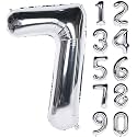 1 Pc Big Size Number 7 Foil Balloon 32 Inch Large Silver Number Foil Balloon 0 to 9 Number Balloons for Decoration 7th Birthday Anniversary Decoration Items (Pack of 1, Silver)