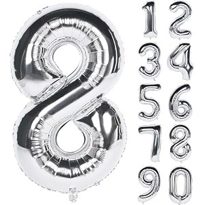 1 pc big size number 8 foil balloon 32 inch large silver number foil balloon 0 to 9 number balloons for decoration 8th birthday anniversary decoration items pack of 1 silver