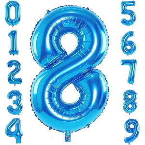 1 pc big size number 8 foil balloon 32 inch large blue number foil balloon 0 to 9 number balloons for decoration 8th birthday anniversary decoration items pack of 1 blue
