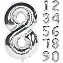 1 Pc Big Size Number 8 Foil Balloon 32 Inch Large Silver Number Foil Balloon 0 to 9 Number Balloons for Decoration 8th Birthday Anniversary Decoration Items (Pack of 1, Silver)