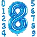 1 Pc Big Size Number 8 Foil Balloon 32 Inch Large Blue Number Foil Balloon 0 to 9 Number Balloons for Decoration 8th Birthday Anniversary Decoration Items (Pack of 1, Blue)