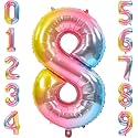 1 Pc Big Size Number 8 Foil Balloon 32 Inch Large Rainbow Number Foil Balloon Gradient 0 to 9 Number Balloons for Decoration 8th Birthday Anniversary Decoration Items(Pack of 1,Rainbow)