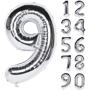 1 pc big size number 9 foil balloon 32 inch large silver number foil balloon 0 to 9 number balloons for decoration 9th birthday anniversary decoration items pack of 1 silver