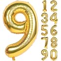 1 Pc Big Size Number 9 Foil Balloon 32 Inch Large Gold Number Foil Balloon 0 to 9 Number Balloons for Decoration 9th Birthday Anniversary Decoration Items (Pack of 1, Gold)