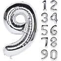 1 Pc Big Size Number 9 Foil Balloon 32 Inch Large Silver Number Foil Balloon 0 to 9 Number Balloons for Decoration 9th Birthday Anniversary Decoration Items (Pack of 1, Silver)