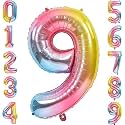 1 Pc Big Size Number 9 Foil Balloon 32 Inch Large Rainbow Number Foil Balloon Gradient 0 to 9 Number Balloons for Decoration 9th Birthday Anniversary Decoration Items(Pack of 1,Rainbow)