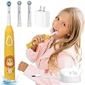 1 Pc Rotating Kids Electric Toothbrush with 2 Brush Heads | IPX7 Cartoon Kids Electric Toothbrushes 3 Modes Rechargeable Toothbrush | 1 USB Charger with Charger Block - Yellow