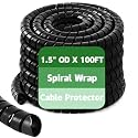 1 Pcs Spiral Wrap Cable Protector, Safe 1.5" Od x 100' Pre Cut Lengths Hydraulic Hose Protector Wrap to Avoid Wear and Extend Life for Hydraulic Pneumatic Hoses(Black)